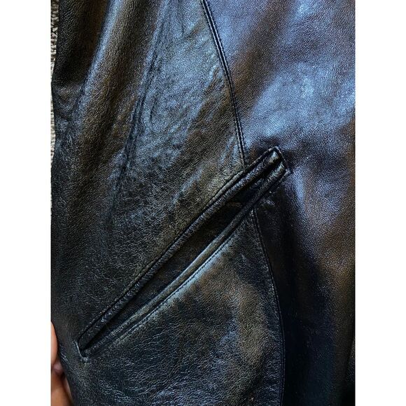 Pelle Pelle Marc Buchanan 90s Y2K Black Lthr Signature Emboss Coat Jacket sz 48 - Picture 13 of 16